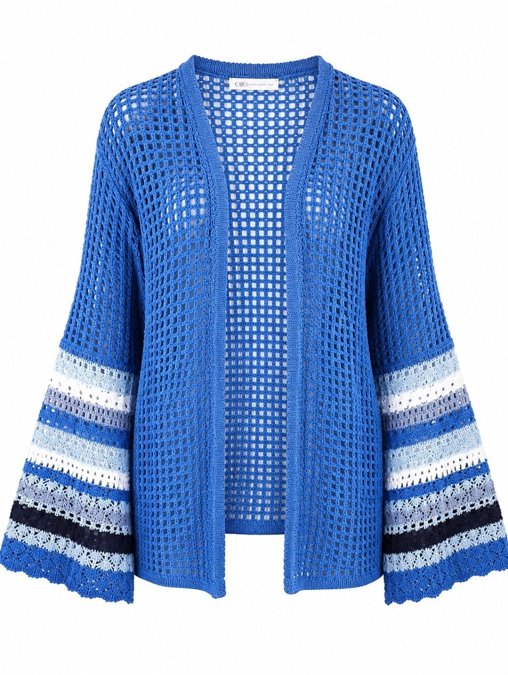 NWT Cato Cardigan Sweater XL Womens Blue Open Knit Crochet Striped Sleeve Boho